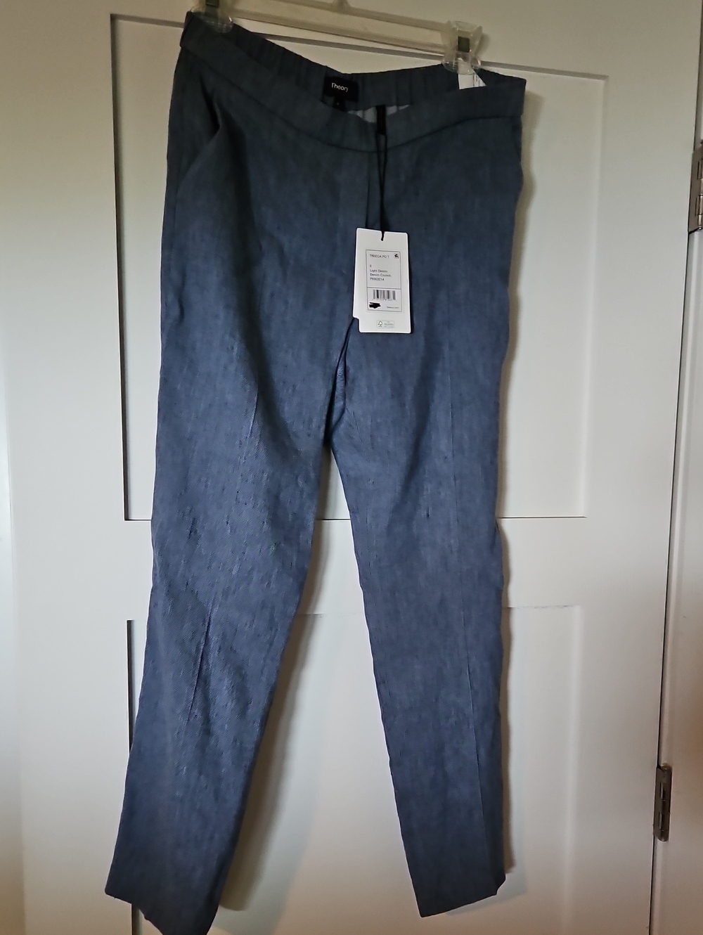 Theory Treeca Slate Blue Linen-Blend Chinos